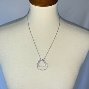 Silver Double Heart Jeweled Necklace 19" Long